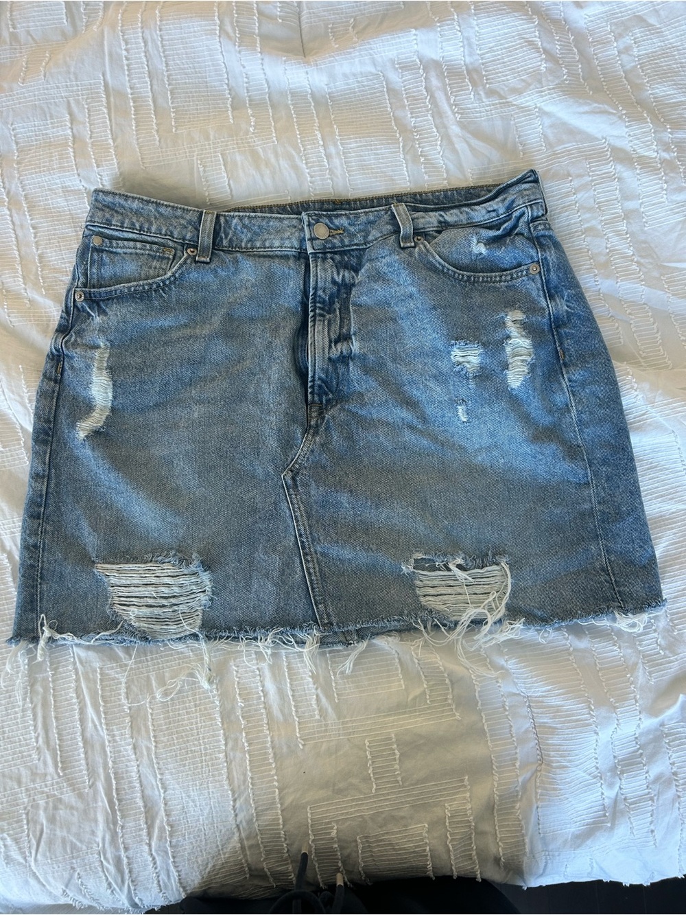 Classic Distressed Blue Denim Skirt - Women's